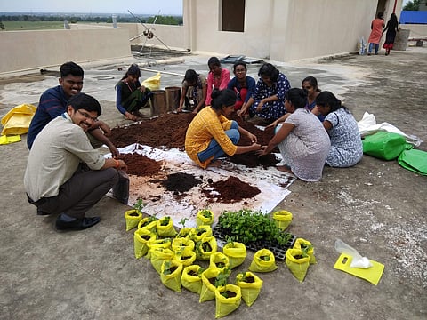 Students during plantation | (Pic: Srinivasa Reddy Nallimilli)