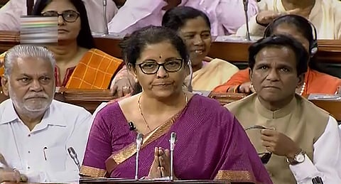 Union Finance Minister Nirmala Sitharaman presents the Union Budget 2019-20 in the Lok Sabha at Parliament in New Delhi (Pic: PTI)
