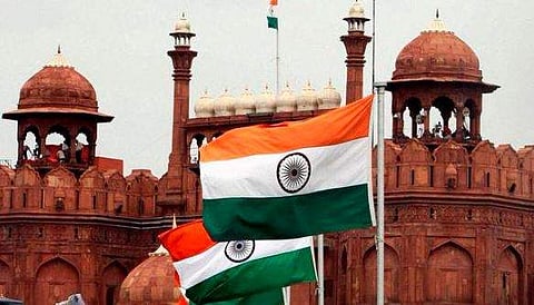 The symbol was initially the spinning wheel but on the recommendation of Dr BR Ambedkar was turned into the Ashoka Chakra