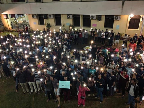 The NLSIU students at the protest