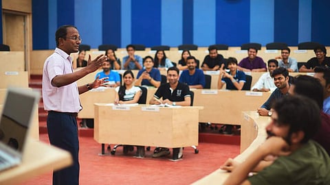 Students at IIMU attending a lecture by faculty member N Viswanathan (Pic: IIMU)