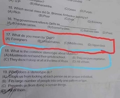 The questions that have gone viral and caused a furore on social media (Pic: Twitter)