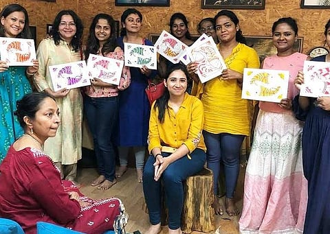 During Megha's madhubani workshop