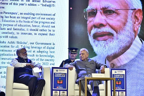 Prime Minister Narendra Modi's letter to the ThinkEdu 2020 being read out as TN Governor Banwarilal Purohit and Editorial Director Prabhu Chawla look on (Pic: Express)