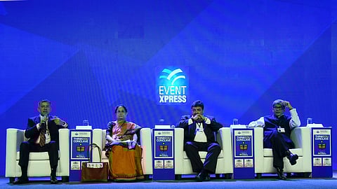Himanshu Rai, Director, IIM Indore; Archana Shukla, Director, IIM Lucknow, Palanivel Thiagarajan, MLA and MIT alum and Shankkar Aiyar, columnist and author | (Pic: Satish Babu)
