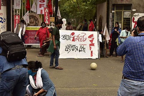 Students during the protest (Pic: SFI)