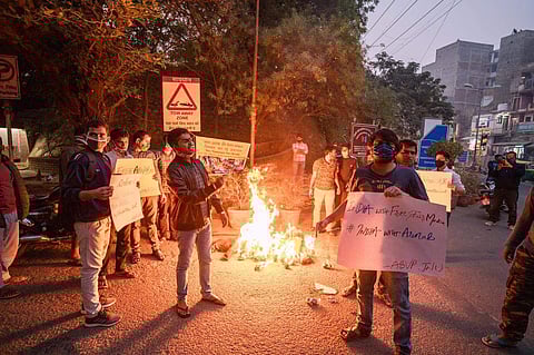 During the protest| Pic: ABVP