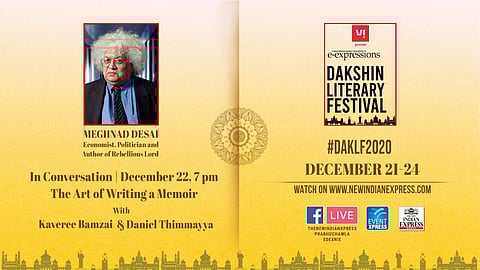Lord Meghnad Desai spoke at the DAKLF 2020 on December 22 (Pic: Express)