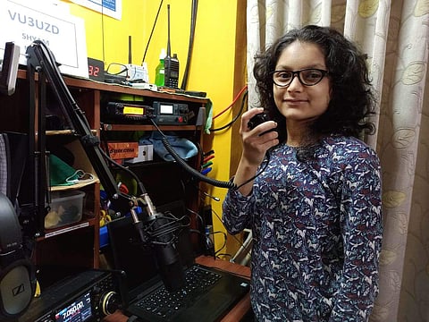Smriti Hegde operating a HAM radio