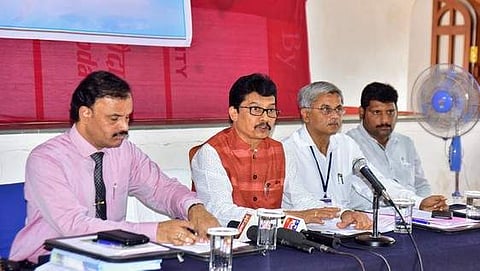 Mangalore University Vice-Chancellor Prof P Subramanya Yadapadithaya addressing a press meet| Pic: Express