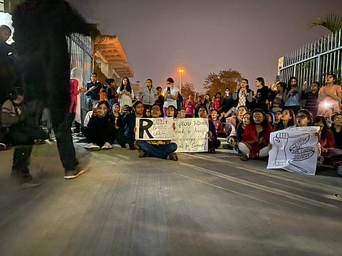 DU's women students at the sit-in (Pic: Sourced)