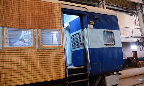 A non-AC sleeper coach of a train is converted into an isolation ward for patients suffering from COVID-19 in Guwahati (Pic: ANI)