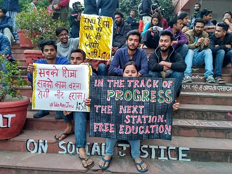 Students at the admin block last year during the protests (Pic: JNUSU)