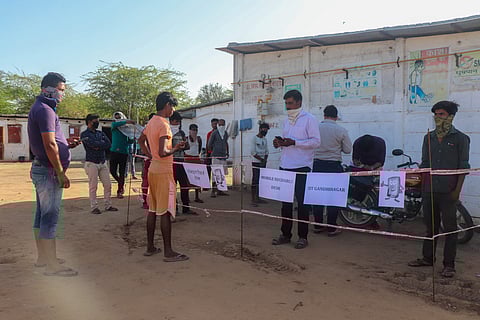 Mobile Phone recharge desk set up at Workers' Colony by IIT Gandhinagar