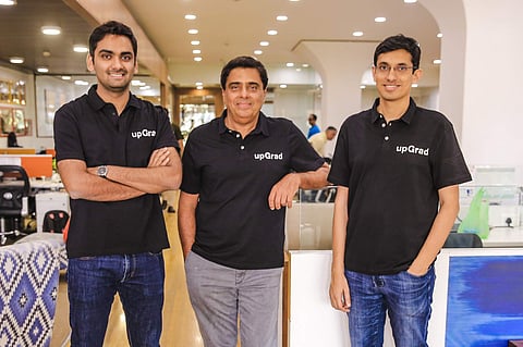 Phalgun Kompalli, Ronnie Screwvala, Mayank Kumar of upGrad
