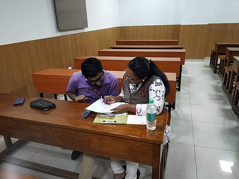 Pushpa Preeya during an exam