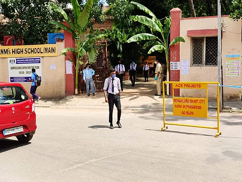 Students maintain social distance when they walk out of the exam centre (Pics: Rashmi Patil)