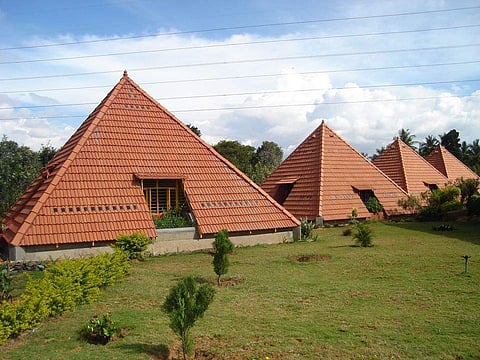The pyramid-shaped classrooms at Paranga Vidya Kendra