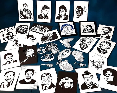 Badhrieaswari's paper cut portraits (Pics: Badhrieaswari Rajagopal)