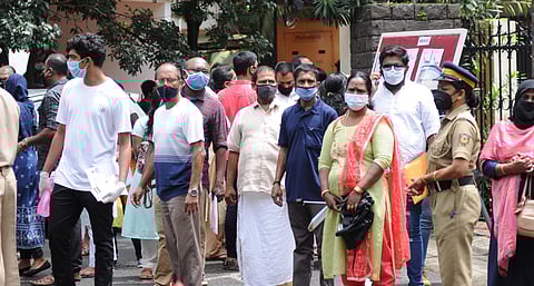 Crowd outside Toc H Public School in Kochi
