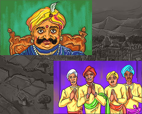 A page from the comic book Veerasena's Four Minister (Illustration: Jeevananthan)