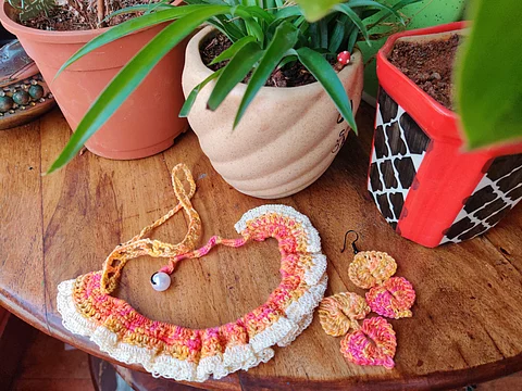 A handmade jewellery set made by one of the women | Pic: Maheela