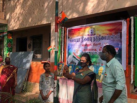 M Sneha hoisting the flag