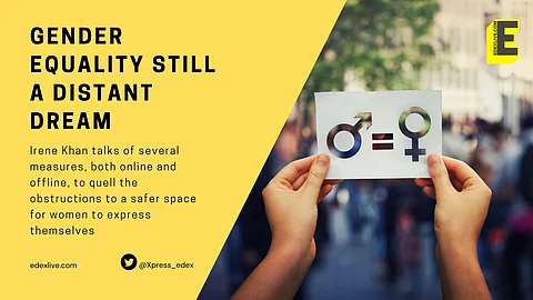 Irene Khan said that the online social behaviour of young women and 'gender non-conforming people' are closely monitored and censored | Pic: Canva/Edexlive
