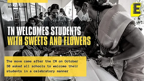 A student welcomed with sweets at a school in Chennai | Pic: EdexLive