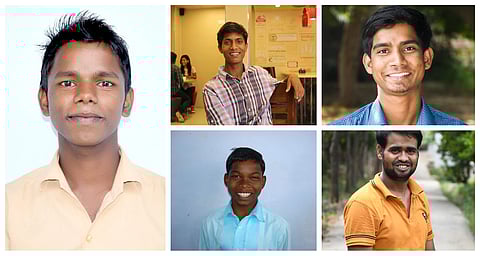 The five children who got into SRM. Clockwise from left, Chirag, Imtiyaz, Manish, Sanjay and Mannu | Pic: Sourced