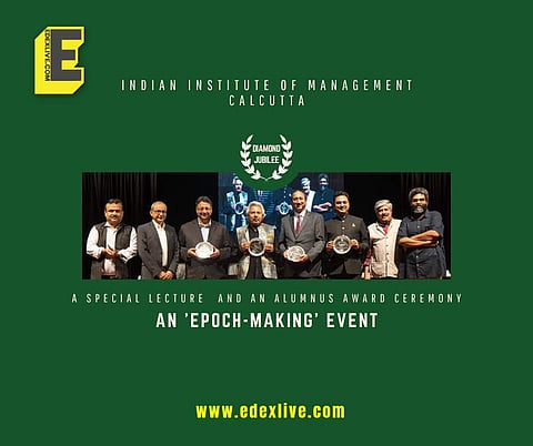 (L-R) Prof Manish Thakur, Prof Uttam Kumar Sarkar, Srinath Narasimhan, Sunil Kumar Alagh, Dr Vallabh Sambamurthy, Dr KV Subramanian, Shrikrishna Kulkarni and Prof Bhaskar Chakrabarti | (Pic: IIMC)