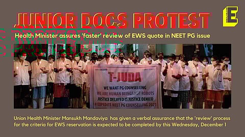 Junior doctors at Telangana's Gandhi Hospital on a candlelight vigil demanding the government expedites NEET PG Counselling | Pic: EdexLive