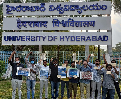 University of Hyderabad students on protest (Pic:Edexlive)