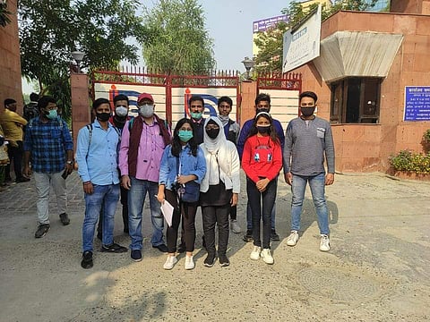 Some students protesting in front of the National Institute of Open Schooling (NIOS) headquarters in Delhi | Pic: Specially arranged