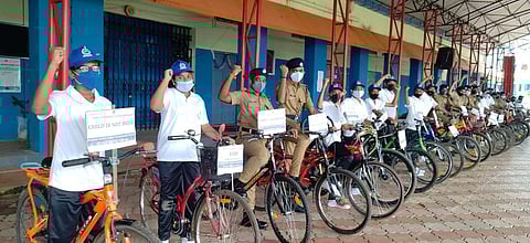 Student Police Cadets lining up before the cycle rally in Vithura | Pic: Sourced