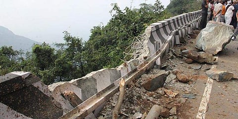 Image of the damage at the second ghat road | Pic: Express