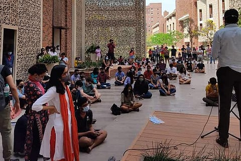 Students during a sit in today (Pic: Sourced)