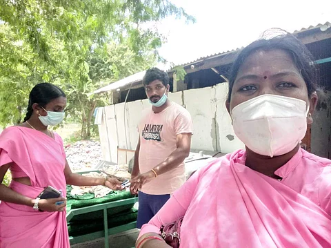 Asha workers checking the oxygen level of a home-isolated COVID-19 patient in Karnataka (Pictures: Sourced from Asha workers)