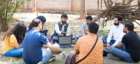 Sourav Roy and other budding poets discussing a particular poem (Pictures: Sourav Roy)