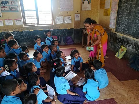 Children and teacher learning on Meghshala app (Pictures: Meghshala)