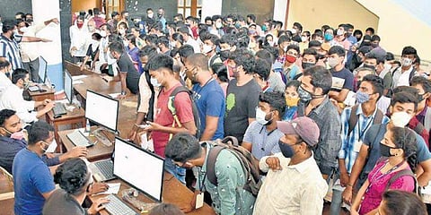 Students registering for vaccination drive in Mysuru (Picture: Udayshankar S)