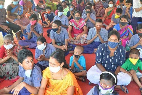 Parents and students at the protest | Pic: EPS