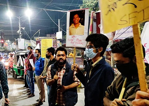 Image of SFI activists protesting Dheeraj's death | Pic: Specially arranged