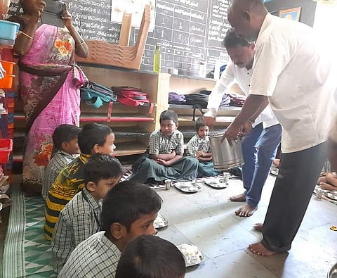 Students of Chennai Managarachi Thodhakka Palli having breakfast | Pic: Sourced