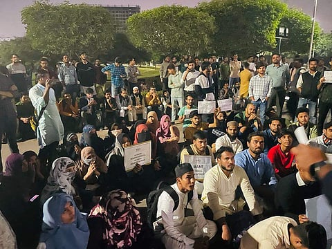 Picture from protests at MANUU | (Pic: MSU)