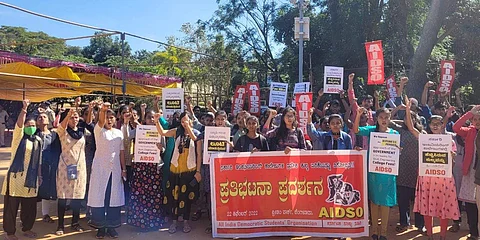AIDSO organises protest against fee hike at Freedom Park, Bengaluru | (Pic: Sithara HM)