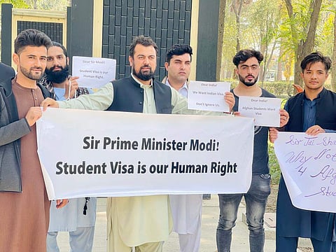 File photo of Afghan students protesting for student visas | (Pic: Afghan students)