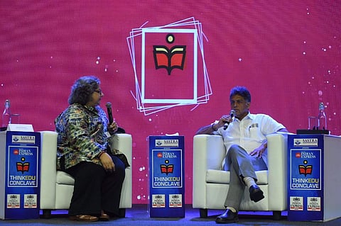 Kaveree Bamzai speaking with Manish Tewari | Pic: Satish Babu, TNIE