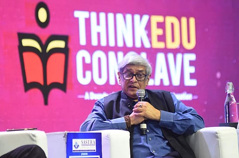 Bibek Debroy speaking at Think Edu 2022 | Pic: Ashwin Prasath