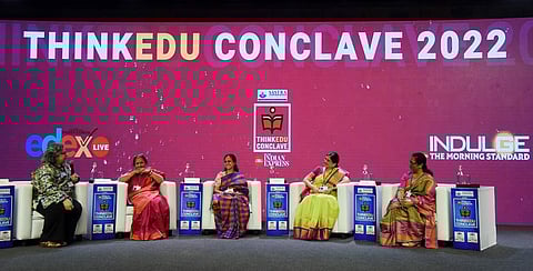 Kavree Bamzai in conversation with principals of four schools | Pic: TNIE